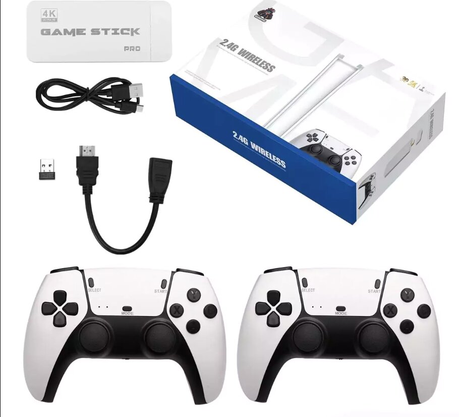 Game Stick 4K со 2 безжични џојстици, кабли и кутија
